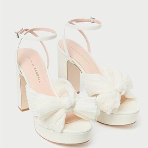 Loeffler Randall White Heels with Bow Detail (Natalia Style in Pearl)